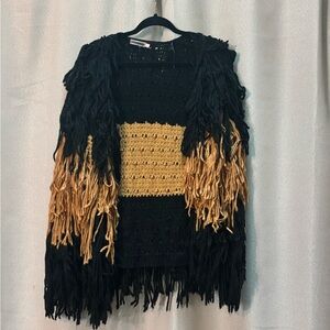 Skylar Rose Fringed Black and Gold Sweater